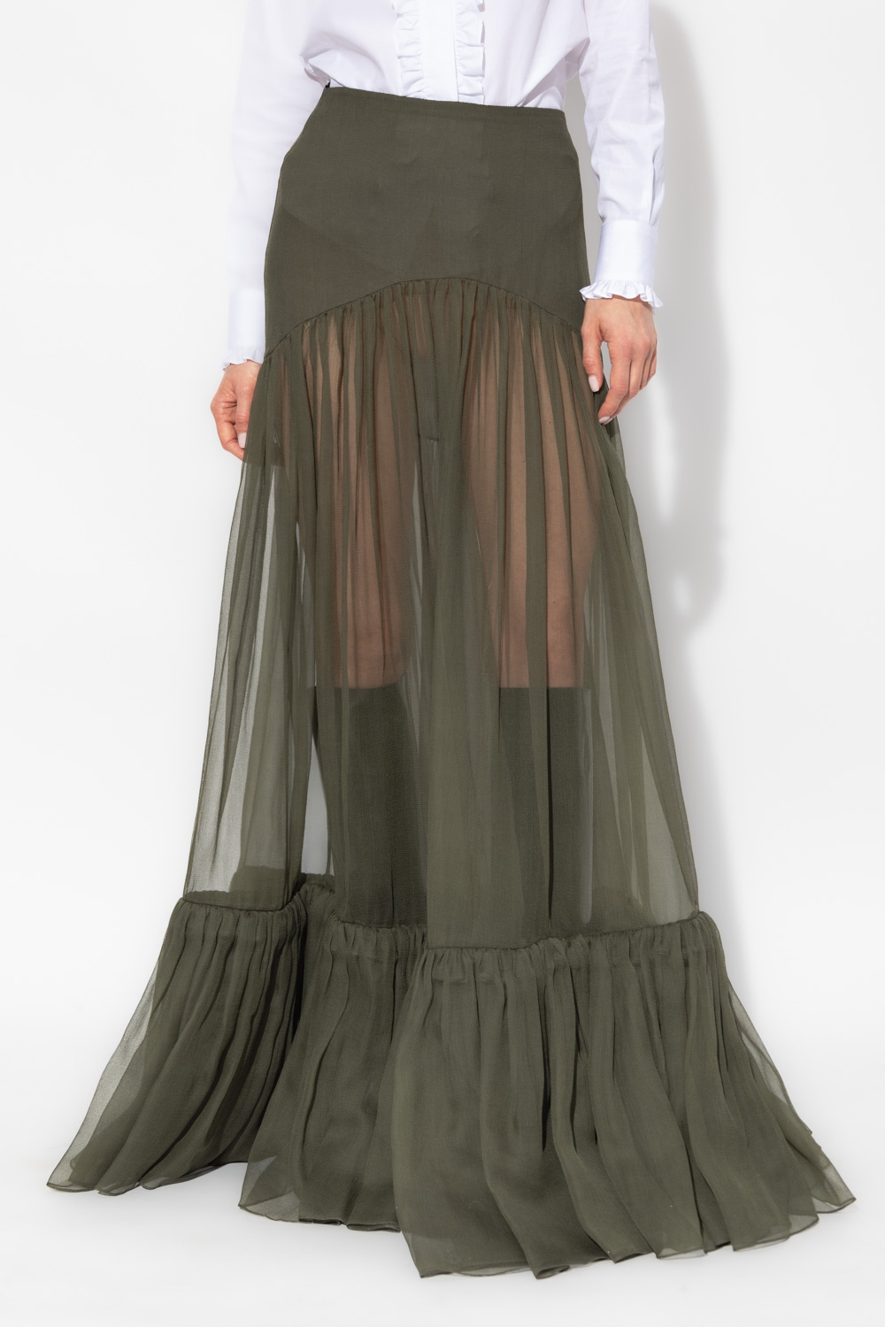 スカート SAINT LAURENT RUFFLED SKIRT IN SILK CREPE MUSLIN ruffled skirt in silk crepe muslin | Saint Laurent | YSL SG